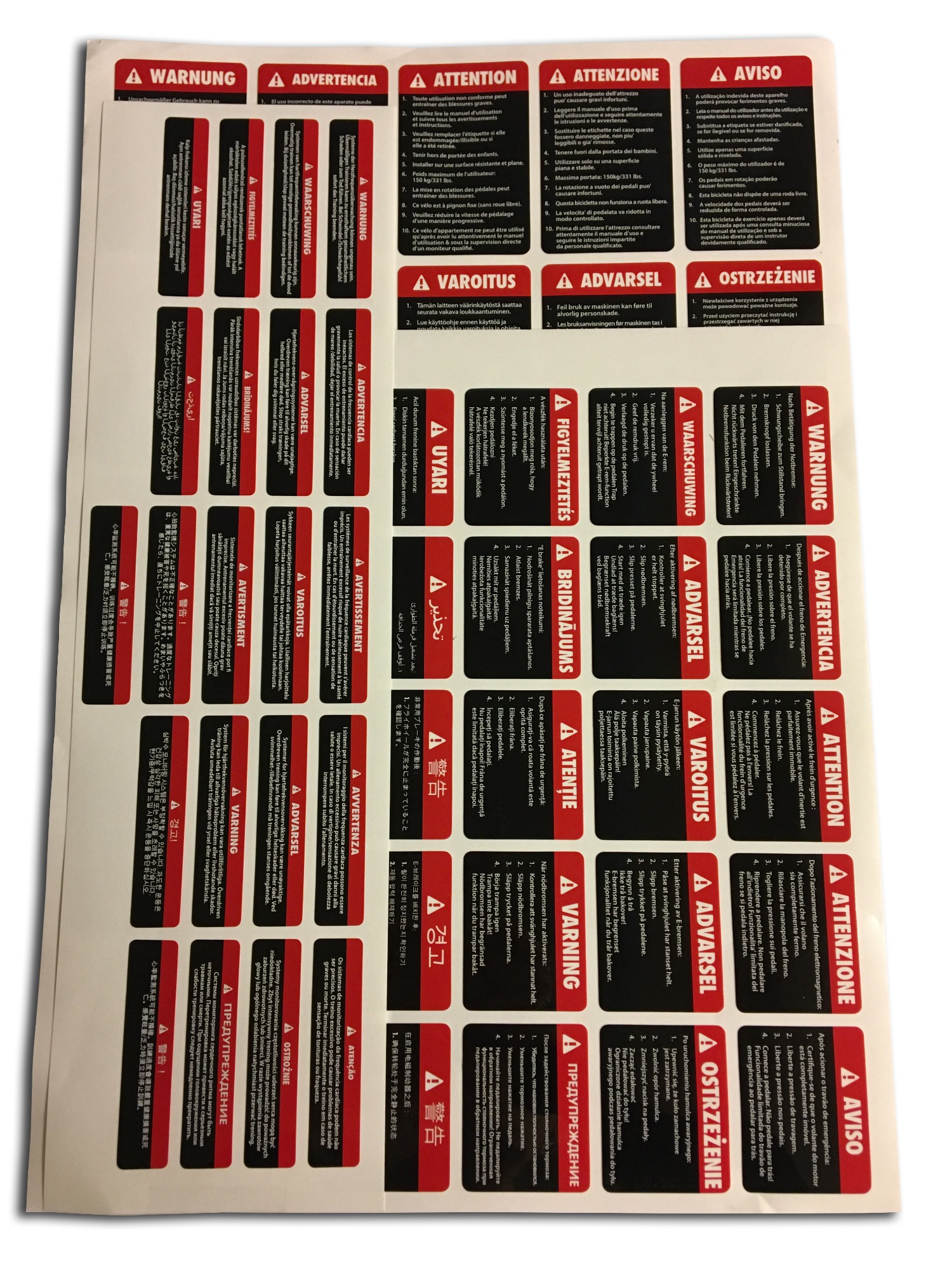 IC7 Warming Label Set Multilingual (For 1 Bike)
